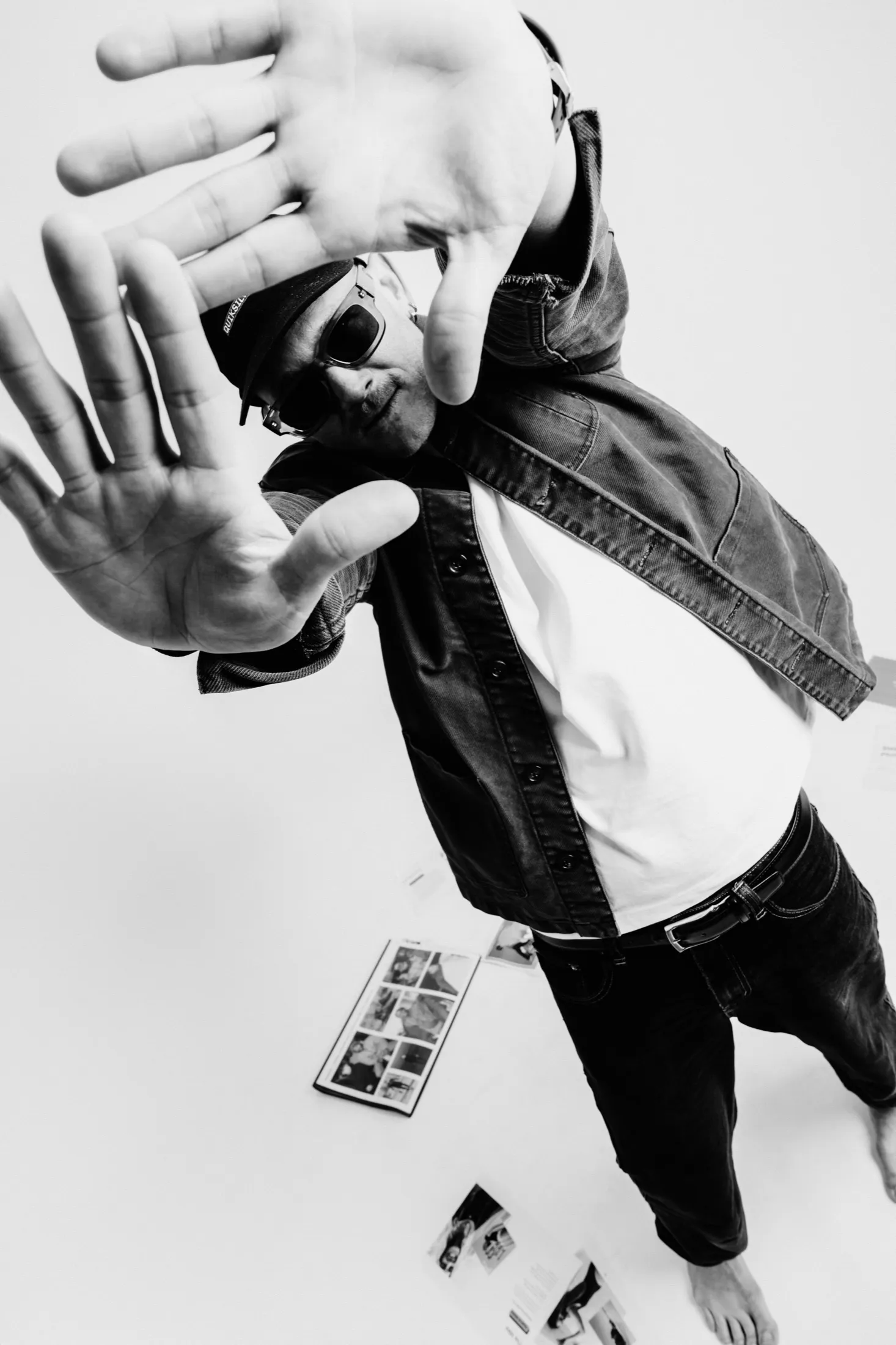 Calum Shand framing the camera with his hands, like a director lining up a shot